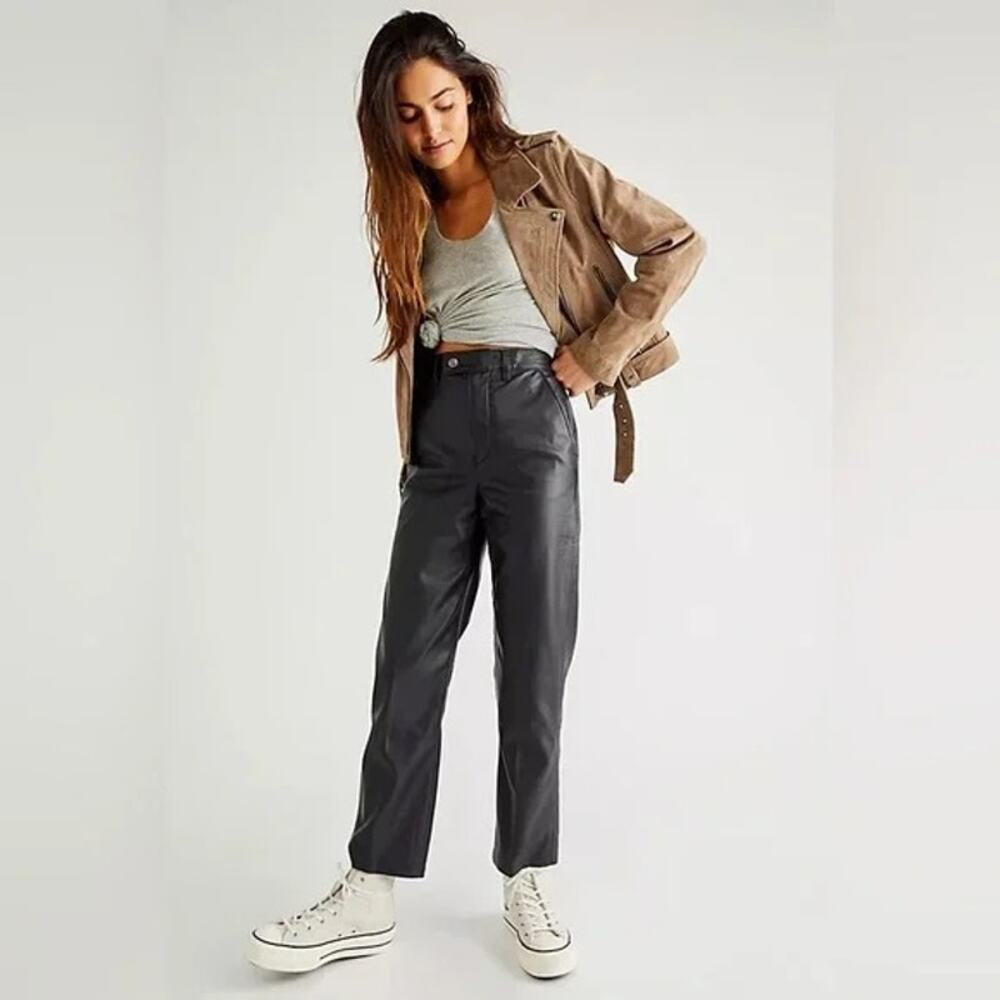 Levi's Math Club Slacks Faux Leather Women's 28 Black High Waisted Straight Leg